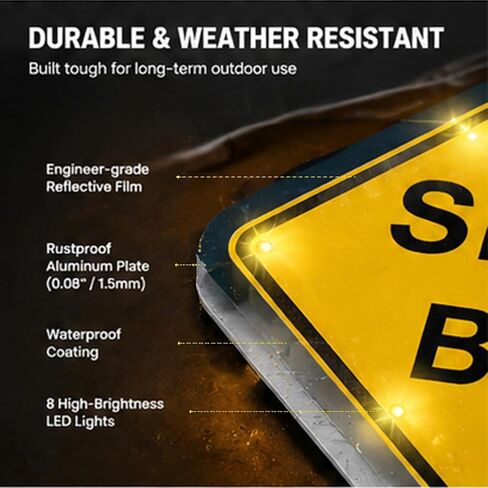 علامة عثرة السرعة LED الشمسية الوامضة، 18 بوصة × 18 بوصة MUTCD W17-1 علامة تحذير ماسية، مستشعر ضوء يعمل بالطاقة الشمسية LED حافة ضوء عاكس لحركة المرور في موقف السيارات الخاص (18 بوصة) in Kuwait