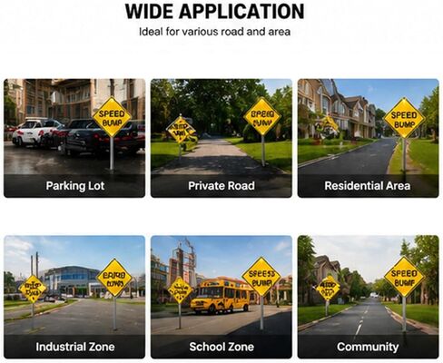 علامة عثرة السرعة LED الشمسية الوامضة، 18 بوصة × 18 بوصة MUTCD W17-1 علامة تحذير ماسية، مستشعر ضوء يعمل بالطاقة الشمسية LED حافة ضوء عاكس لحركة المرور في موقف السيارات الخاص (18 بوصة) in Kuwait