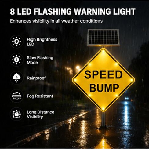 علامة عثرة السرعة LED الشمسية الوامضة، 18 بوصة × 18 بوصة MUTCD W17-1 علامة تحذير ماسية، مستشعر ضوء يعمل بالطاقة الشمسية LED حافة ضوء عاكس لحركة المرور في موقف السيارات الخاص (18 بوصة) in Kuwait