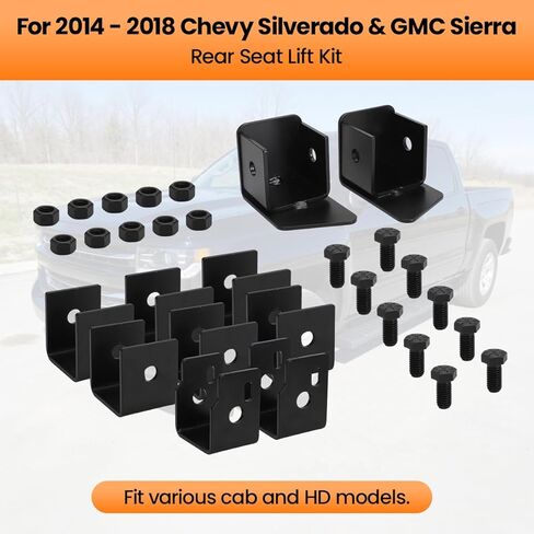 For 2014-2018 Chevy Silverado GMC Sierra Crew Cab Rear Seat Lift Kit, 2.5 Inch Height Increase, Black Steel Brackets for Added Storage & Audio System Space in Saudi Arabia