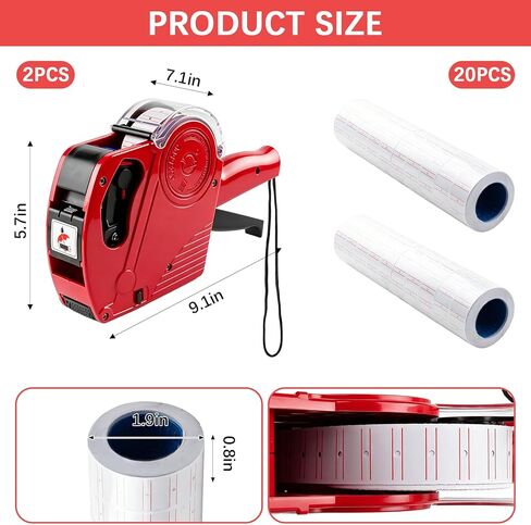 2 Pack Pricing Gun - 8 Digits Price Tag Gun with 8000 Labels & 4 Ink Rollers Kit Red Pricing Label Maker for Retailer,Supermarket in Saudi Arabia