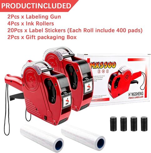 2 Pack Pricing Gun - 8 Digits Price Tag Gun with 8000 Labels & 4 Ink Rollers Kit Red Pricing Label Maker for Retailer,Supermarket in Saudi Arabia