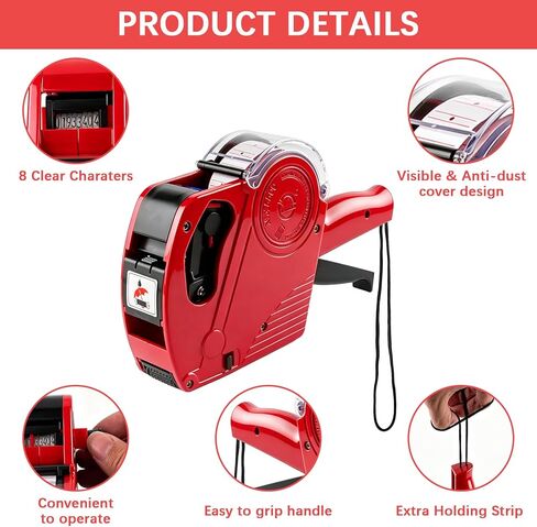 2 Pack Pricing Gun - 8 Digits Price Tag Gun with 8000 Labels & 4 Ink Rollers Kit Red Pricing Label Maker for Retailer,Supermarket in Saudi Arabia