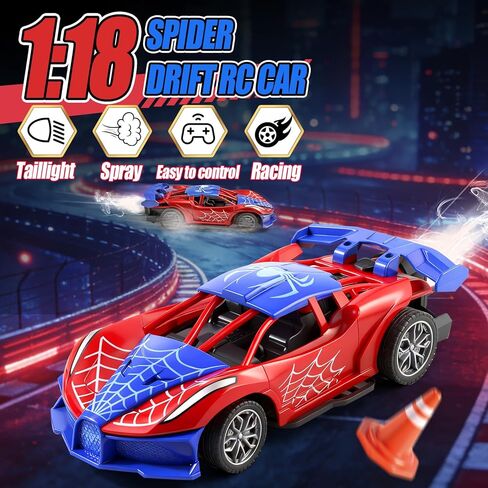 2.4GHz RC Small Drift Car,1：18 Cool Spider Remote Control Car with Glowing Tail Light & Mist, Rechargeable Spider Toys Vehicles Gifts for 3 4 5 6 7 8 9 10 11 12Year Old Boys Age in Saudi Arabia