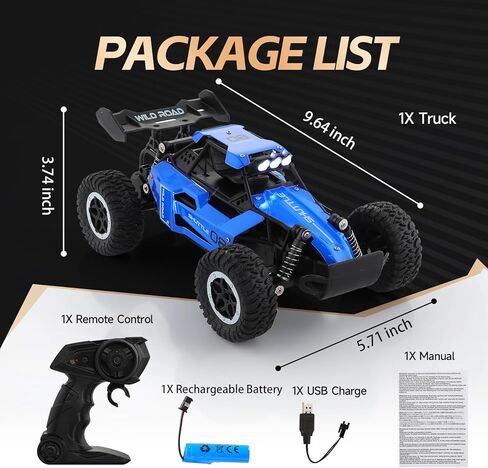 1:16 High Speed RC Car for Boys, 12.5 MPH All-Terrain Off-Road Remote Control Truck, 2.4GHz Alloy Drift Vehicle with Metal Differentials & Shocks, Blue DMRC017-B in Saudi Arabia