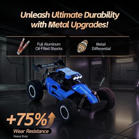 1:16 High Speed RC Car for Boys, 12.5 MPH All-Terrain Off-Road Remote Control Truck, 2.4GHz Alloy Drift Vehicle with Metal Differentials & Shocks, Blue DMRC017-B in Saudi Arabia