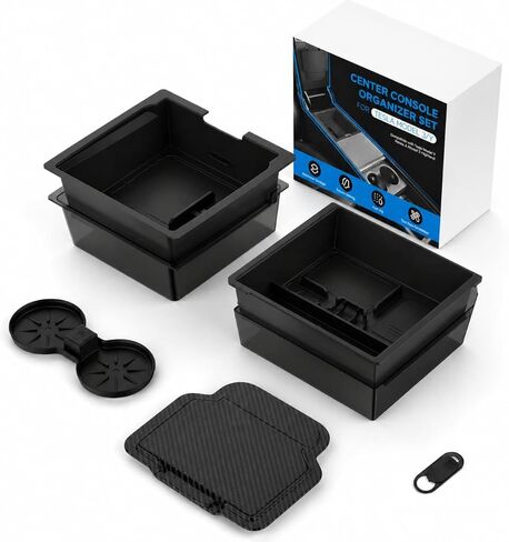 Center Console Organizer Tray for Tesla Model Y Juniper 2025-2026 & Model 3 Highland 2024-2026 - Tesla Accessories Storage Double Layer Tray Silicone Non-Slip Surface, Cup Holder & Camera Cover in Saudi Arabia