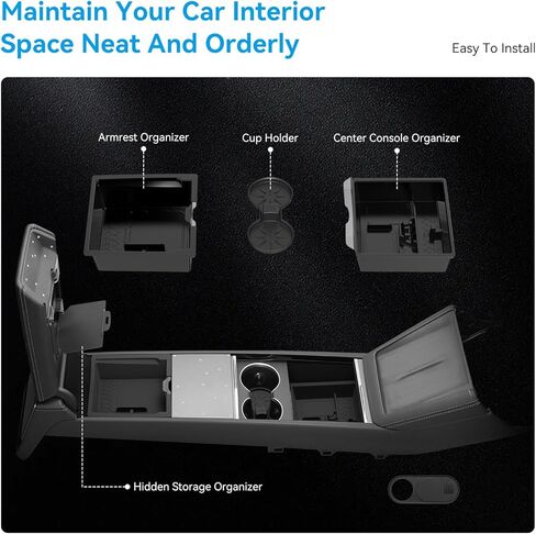 Center Console Organizer Tray for Tesla Model Y Juniper 2025-2026 & Model 3 Highland 2024-2026 - Tesla Accessories Storage Double Layer Tray Silicone Non-Slip Surface, Cup Holder & Camera Cover in Saudi Arabia