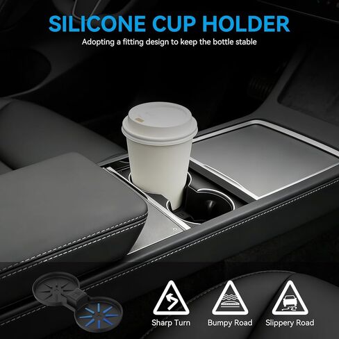 Center Console Organizer Tray for Tesla Model Y Juniper 2025-2026 & Model 3 Highland 2024-2026 - Tesla Accessories Storage Double Layer Tray Silicone Non-Slip Surface, Cup Holder & Camera Cover in Saudi Arabia