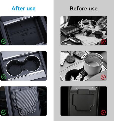 Center Console Organizer Tray for Tesla Model Y Juniper 2025-2026 & Model 3 Highland 2024-2026 - Tesla Accessories Storage Double Layer Tray Silicone Non-Slip Surface, Cup Holder & Camera Cover in Saudi Arabia