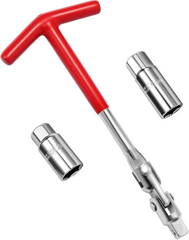 Spark Plug Socket Wrench Set, T-Handle Spark Plug Removal Tool with 5/8 Inch (16mm) and 13/16 Inch (21mm) Sockets, Flexible Spark Plug Tool for Lawn Mowers, Motorcycles and Small Engines in Kuwait