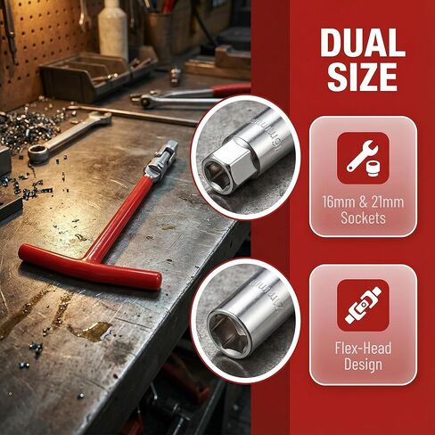Spark Plug Socket Wrench Set, T-Handle Spark Plug Removal Tool with 5/8 Inch (16mm) and 13/16 Inch (21mm) Sockets, Flexible Spark Plug Tool for Lawn Mowers, Motorcycles and Small Engines in Kuwait