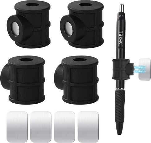 4 Pack Magnetic Pen Pencil Holder - Silicone Adjustable holder fit most pens pencils, Great for Fridges, Whiteboards, Workshops,Offices,Classrooms and Kitchens（Black） in Saudi Arabia