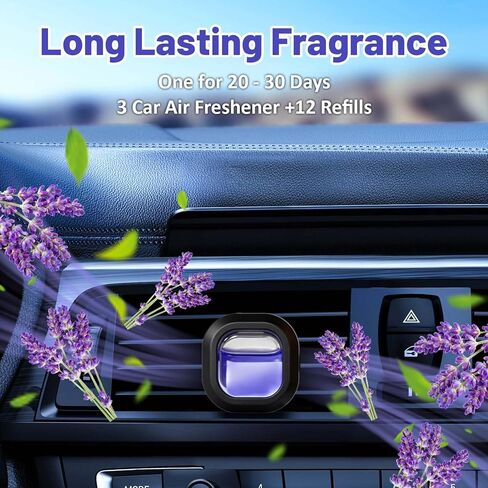 معطر هواء للسيارة من سترن، 12 عبوة قابلة لإعادة التعبئة + 3 مشابك تهوية مربعة، 5 سيارات جديدة و5 نسيم البحر و5 روائح لافندر، معطرات هواء تدوم طويلاً، عطر إكسسوارات السيارة، كل منها يصل إلى 20-30 يومًا in Kuwait