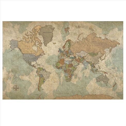 خريطة العالم HolyCowCanvas على القماش بألوان أرضية عتيقة مع دبابيس لتمييز الرحلات، لوحة دبوس لخريطة العالم، متتبع السفر (40 × 24، مغلفة في المعرض) in Kuwait