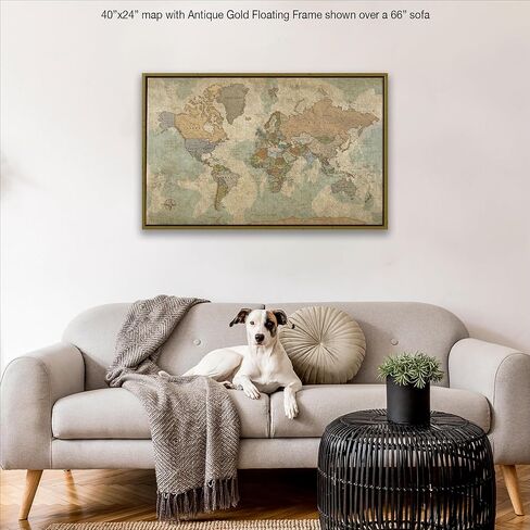 خريطة العالم HolyCowCanvas على القماش بألوان أرضية عتيقة مع دبابيس لتمييز الرحلات، لوحة دبوس لخريطة العالم، متتبع السفر (40 × 24، مغلفة في المعرض) in Kuwait