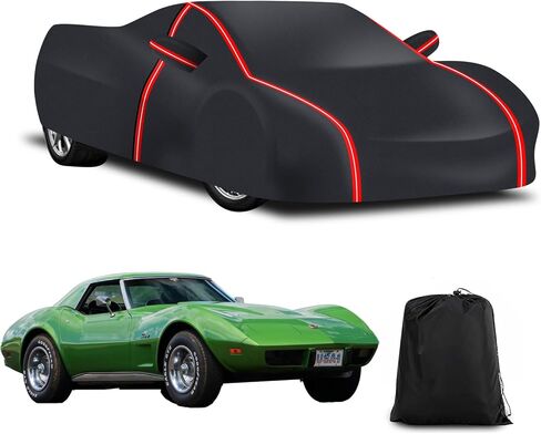 Waterproof Car Cover for Corvette C3 1968-1982,All Weather Outdoor 230T Polyester with Driver Door Zipper, Snow Rain Dust Sun UV Protection, Includes Storage Bag（Black+Red） in Saudi Arabia