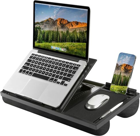 LAPGEAR Ergonomic Pro 2.0 Lap Desk with 9 Adjustable Heights, Built-in Mouse Pad & Phone Slot – Full Microbead Cushion, Storage Pocket – Fits Laptops up to 15.6" – Black – Style No. 49508 in Saudi Arabia