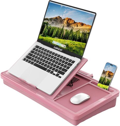 LAPGEAR Ergonomic Pro 2.0 Lap Desk with 9 Adjustable Heights, Built-in Mouse Pad & Phone Slot – Full Microbead Cushion, Storage Pocket – Fits Laptops up to 15.6" – Black – Style No. 49508 in Saudi Arabia