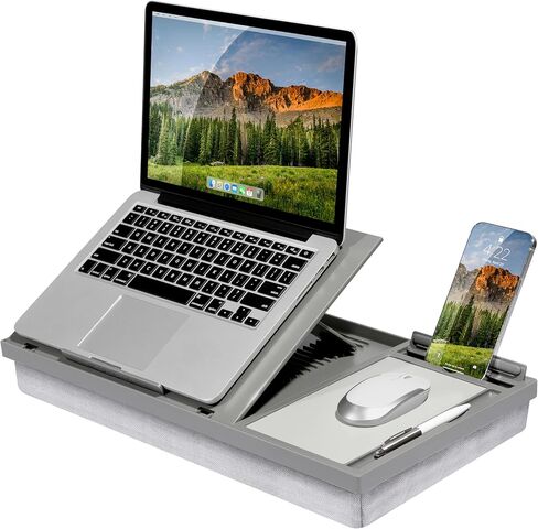 LAPGEAR Ergonomic Pro 2.0 Lap Desk with 9 Adjustable Heights, Built-in Mouse Pad & Phone Slot – Full Microbead Cushion, Storage Pocket – Fits Laptops up to 15.6" – Black – Style No. 49508 in Saudi Arabia