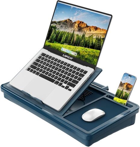LAPGEAR Ergonomic Pro 2.0 Lap Desk with 9 Adjustable Heights, Built-in Mouse Pad & Phone Slot – Full Microbead Cushion, Storage Pocket – Fits Laptops up to 15.6" – Black – Style No. 49508 in Saudi Arabia