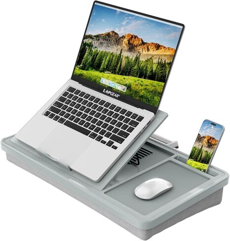 LAPGEAR Ergonomic Pro 2.0 Lap Desk with 9 Adjustable Heights, Built-in Mouse Pad & Phone Slot – Full Microbead Cushion, Storage Pocket – Fits Laptops up to 15.6" – Black – Style No. 49508 in Saudi Arabia