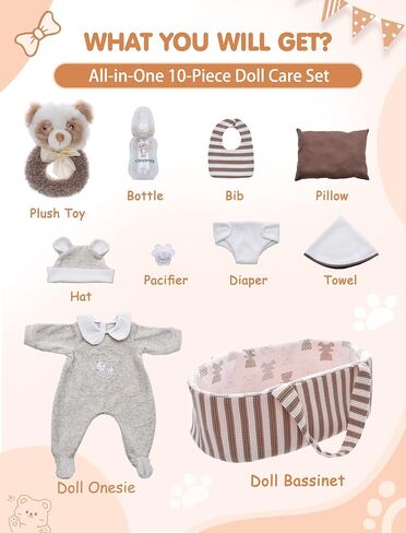 10 Pcs Baby Doll Accessories, Reborn Baby Doll Clothes with Bassinet for 17-22 Inch Realistic Baby Dolls, Pretend Play Outfit Set in Saudi Arabia