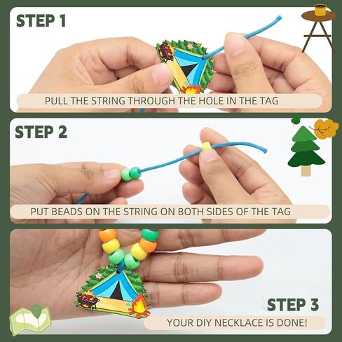 36 Sets Camping Beaded Necklace Craft Kits, Summer Camp Name Tag Jewelry Making DIY Set with Wooden Tent Charms & Colorful Beads, Nature Explorer Party Favors for VBS Supplies, Travel Activities in Saudi Arabia