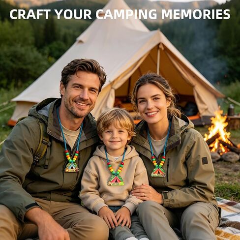 36 Sets Camping Beaded Necklace Craft Kits, Summer Camp Name Tag Jewelry Making DIY Set with Wooden Tent Charms & Colorful Beads, Nature Explorer Party Favors for VBS Supplies, Travel Activities in Saudi Arabia