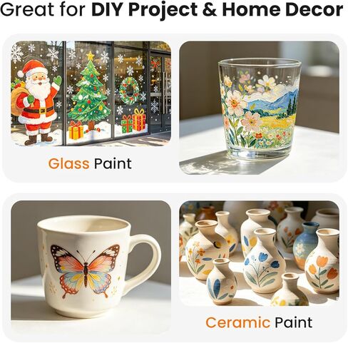 ARTME 20 Colors Stained Glass Paint Set with 6 Brushes, Waterproof Permanent Acrylic Ceramic & Glass Painting Kit for Beginners and Artists Painting on Wine Glasses Ceramic Window(30ml/1oz) in Saudi Arabia