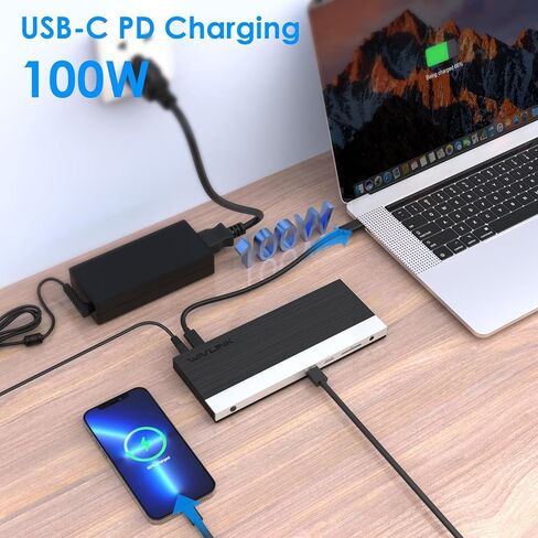 WAVLINK USB C Docking Station Dual Monitor, USB C Hub Laptop Triple Display, USB C to 2 HDMI,DisplayPort, PD Charging, Ethernet, 5 USB, SD/TF Read, Audio for MacBook Dell HP Lenovo Surface, Blue in Saudi Arabia
