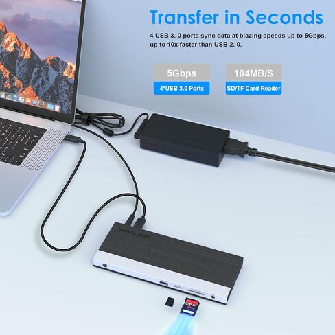 WAVLINK USB C Docking Station Dual Monitor, USB C Hub Laptop Triple Display, USB C to 2 HDMI,DisplayPort, PD Charging, Ethernet, 5 USB, SD/TF Read, Audio for MacBook Dell HP Lenovo Surface, Blue in Saudi Arabia