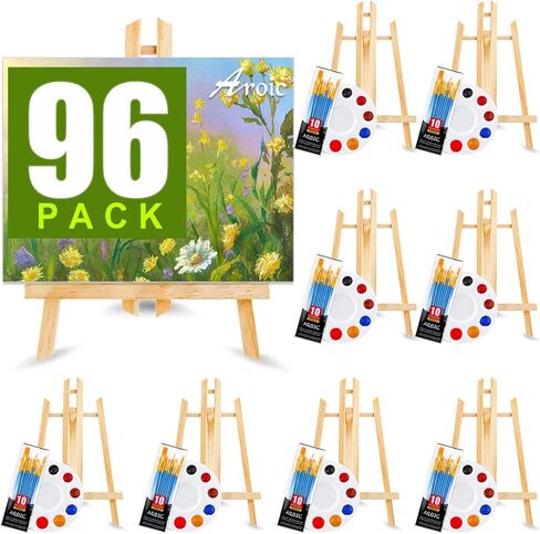 AROIC 96 PCS Painting Supplies Set with Easels, 8 PCS Wood Easels, 8 Packs of 80 Brushes with Nylon Brush Head and 8 PCS Palettes, Tabletop Wooden Art Easel for Kids & Adults Sip and Paint Party in Saudi Arabia