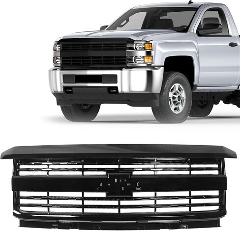 JOLONG Front Bumper Upper Hood Grille for Chevy Silverado 2500 3500 HD 2015-2019 Replacement for 23335302 23335298 GM1200839 (Silvery & Black) in Saudi Arabia