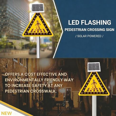 مصابيح LED للمشاة تعمل بالطاقة الشمسية - علامات السلامة المرورية مقاس 24 بوصة، ألومنيوم متين، طبقة عاكسة لتعزيز الرؤية، تحذير وامض لملحقات سلامة المشاة in Kuwait