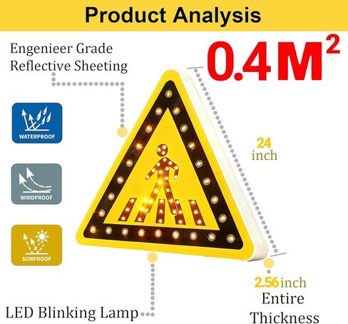 مصابيح LED للمشاة تعمل بالطاقة الشمسية - علامات السلامة المرورية مقاس 24 بوصة، ألومنيوم متين، طبقة عاكسة لتعزيز الرؤية، تحذير وامض لملحقات سلامة المشاة in Kuwait