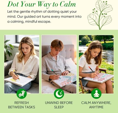 DAWNIGO Dot by Letter Coloring Book للبالغين مع 12 علامة أكريليك، كتاب أنشطة فنية منقطة، 30 صفحة للزهور والمناظر الطبيعية، كتاب تلوين للكبار لليقظة الذهنية للنساء، هدية إبداعية مريحة in Kuwait