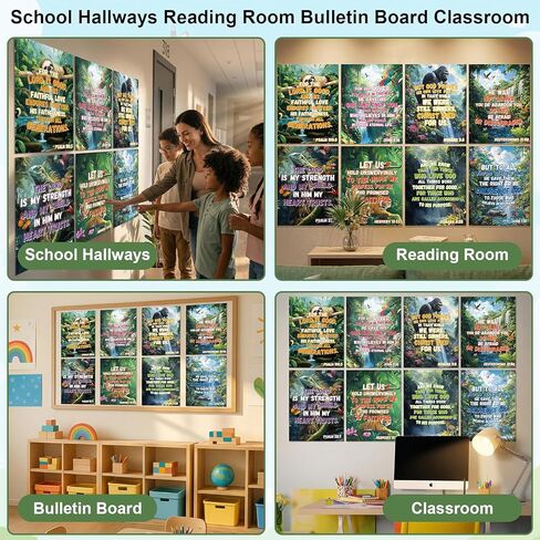 8PCS الغابات المطيرة شلالات VBS ملصقات عطلة الكتاب المقدس مدرسة المسيحية لوحة الإعلانات ديكورات مدرسة الأحد VBS الدينية تحفيزية الكتاب المقدس الآية ملصقات للكنيسة الفصول الدراسية ديكور جدار الباب المنزل in Kuwait
