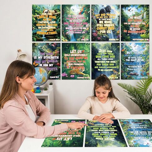 8PCS الغابات المطيرة شلالات VBS ملصقات عطلة الكتاب المقدس مدرسة المسيحية لوحة الإعلانات ديكورات مدرسة الأحد VBS الدينية تحفيزية الكتاب المقدس الآية ملصقات للكنيسة الفصول الدراسية ديكور جدار الباب المنزل in Kuwait