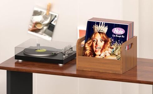 تخزين سجلات الفينيل من الخشب الصلب بنسبة 100%، قفص خشبي قوي ورجعي من الفينيل وحامل تسجيل للألبومات والكتب والملفات والمجلات ومنظم الرف، يحمل ما يصل إلى 60 صندوق سجل لمدة 7/10/12 بوصة in Kuwait