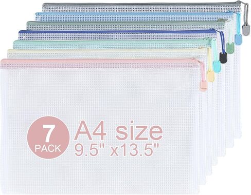 7 Pack Mesh Zipper Pouch Bags, A4 Plastic Zipper Bags,Waterproof File Pouches for Office Supplies, Travel, Storage, Puzzles & Board Games in Saudi Arabia