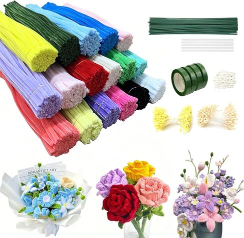 Gloruoia 1700pcs Pipe Cleaners Kit, 7mm Chenille Stems in 17 Colors, DIY Flower Bouquet Making for Crafts, Decorations, School Activities and Creative Projects in Saudi Arabia
