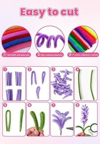 Gloruoia 1700pcs Pipe Cleaners Kit, 7mm Chenille Stems in 17 Colors, DIY Flower Bouquet Making for Crafts, Decorations, School Activities and Creative Projects in Saudi Arabia