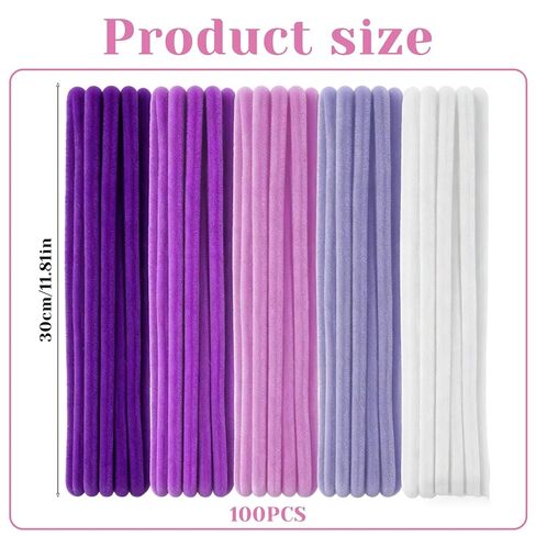 100 Pcs Purple Pipe Cleaners 12 Inch x 6 mm Chenille Stems Purple Series Assorted Fluffy Pipe Cleaners for DIY Crafts, Handicrafts (4 Colors) in Kuwait