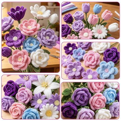 100 Pcs Purple Pipe Cleaners 12 Inch x 6 mm Chenille Stems Purple Series Assorted Fluffy Pipe Cleaners for DIY Crafts, Handicrafts (4 Colors) in Kuwait