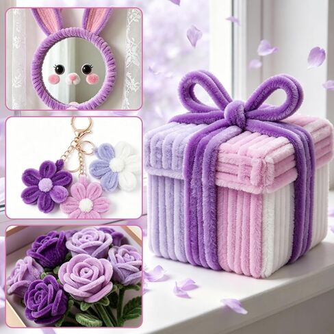 100 Pcs Purple Pipe Cleaners 12 Inch x 6 mm Chenille Stems Purple Series Assorted Fluffy Pipe Cleaners for DIY Crafts, Handicrafts (4 Colors) in Kuwait
