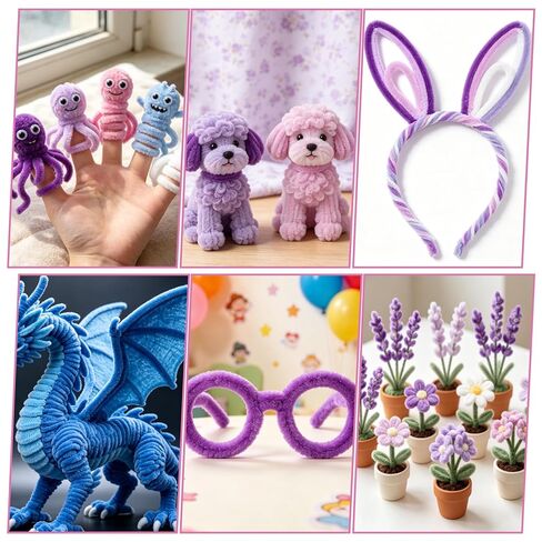 100 Pcs Purple Pipe Cleaners 12 Inch x 6 mm Chenille Stems Purple Series Assorted Fluffy Pipe Cleaners for DIY Crafts, Handicrafts (4 Colors) in Kuwait