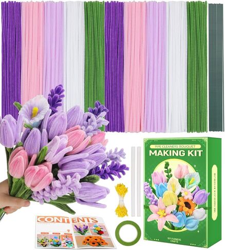 Praisebank Pastel Pipe Cleaners for Crafts (400pcs with Instruction), Flower Making Kit, Chenille Stems for DIY Projecets, Arts & Crafts Supplies for Festival Party Decorations in Saudi Arabia