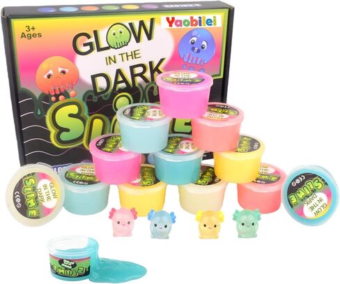4 Pack Glow in The Slime Kit with Axolotl Charms, 4 Neon Party Favors for Kids, Sensory Toy for Boys & Girls, Non-Toxic, Stretchy, Gooey Fun, Birthday, Halloween, Classroom & Treat Bags in Saudi Arabia