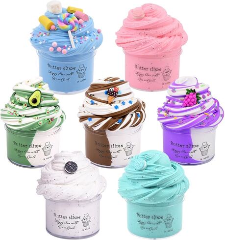 7 Pack Cake Butter Slime Kits, Soft and Non-Sticky, Birthday Gifts for Kids, for Girls and Boys Party Favor Gifts, Stress Relief Toys in Saudi Arabia